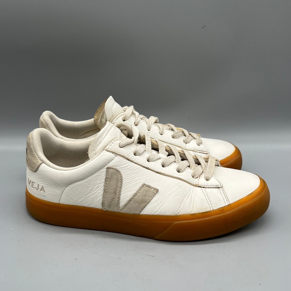 Veja Shoes Womens 8 White Gray Leather Campo Gum Sole Low Top Trainer Sneakers